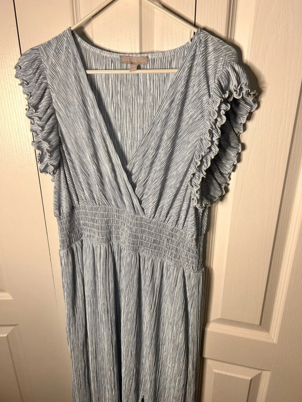 Chelsea28 Flutter Sleeve Plissé Midi‎ Dress Blue Falls Camouflage Size 1X